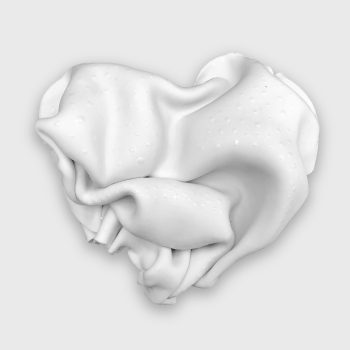 Bas relief coeur porcelaine plissé gouttes d'émail vue de face 20x20cm fond blanc