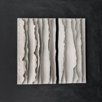 Bas relief-papier pocelaine collection écorces faille sur medium peint sablé vue de face