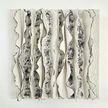 Bas relief-papier pocelaine collection écorces +verre noir vue de face