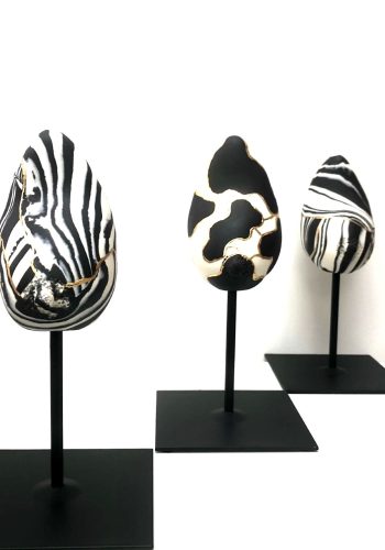 Sculpture Sein porcelaine zébre N&B OR compo